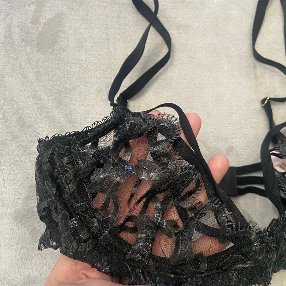 New! SET Victoria’s Secret shimmer heart bra panty black 10284 10409